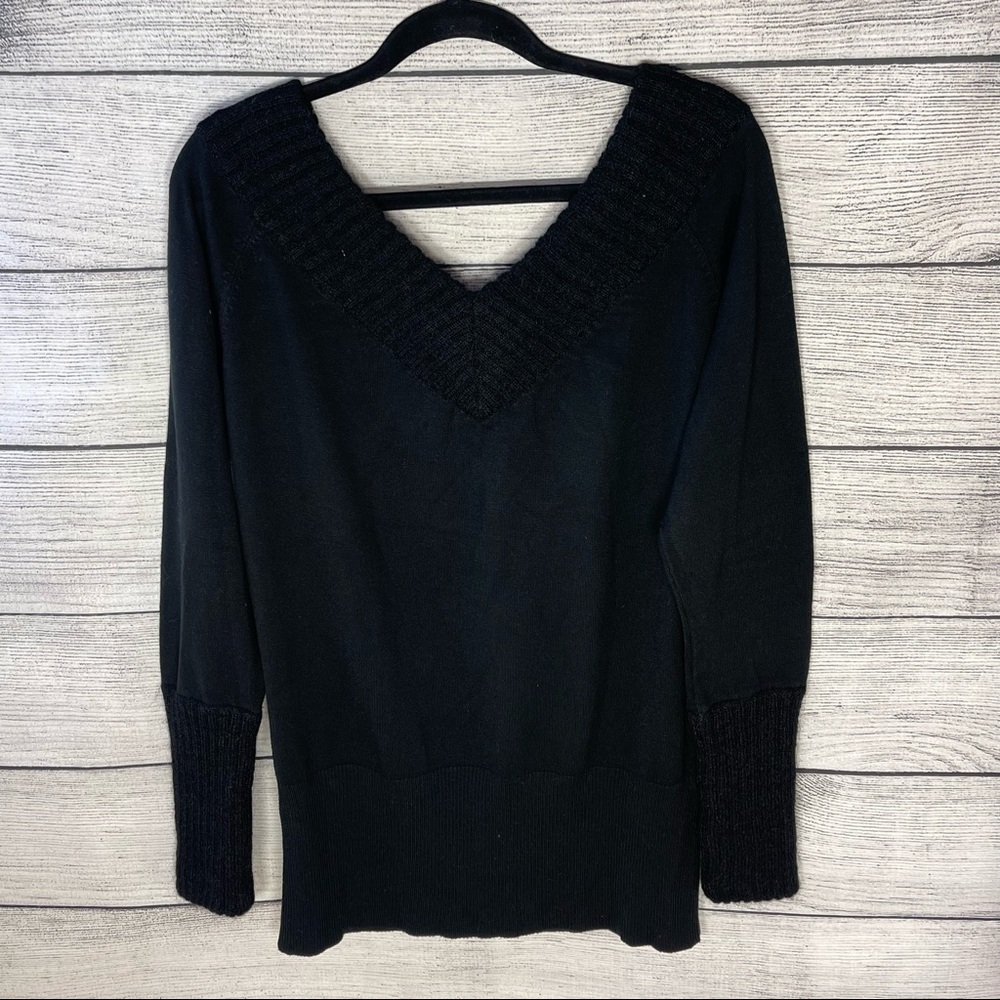 Promod Deep V Neck Front And Back with Wool Trim And Cuffs Sz L